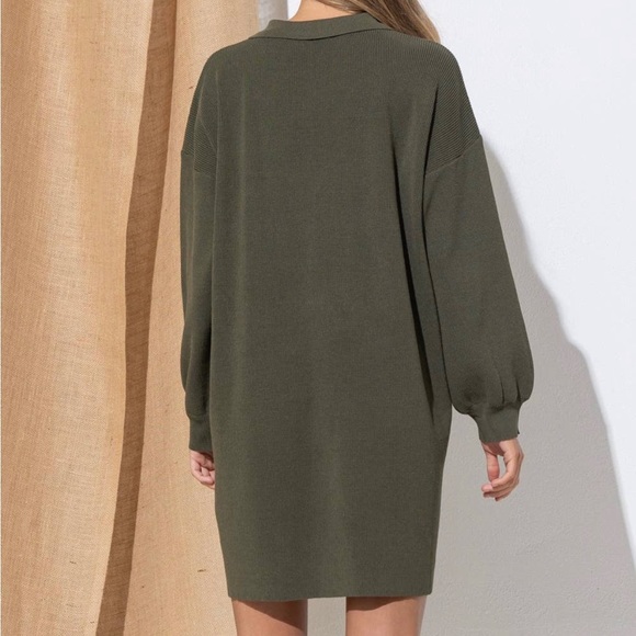 Green Collared Sweater Dress Button Down - Picture 3 of 5
